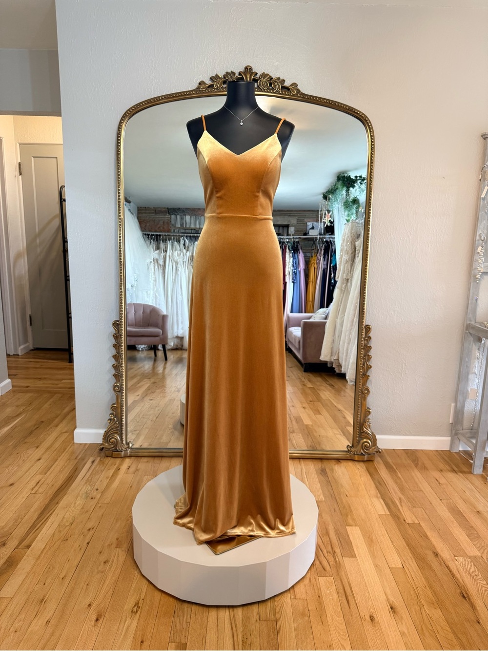 SORELLA VITA Golden Mustard Velvet Maxi Slip Dress
